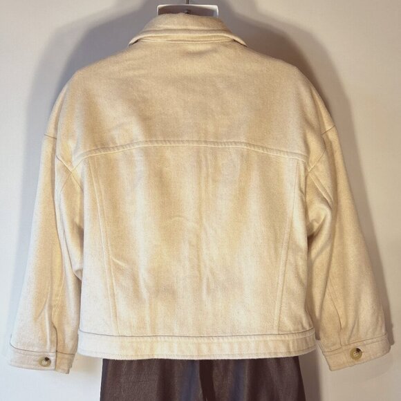 Time & True Wool Blend SZM Cream Boxy Oversized Cropped  Utility Jacket Western - Picture 5 of 8